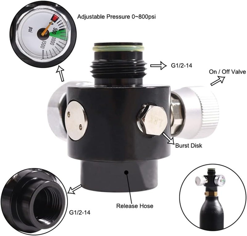 ZCTCL New Paintball Inner Thread,CO2 Cylinder Tank,On/Off Valve with 1500Psi Gauge,G1/2-14 - Image 2
